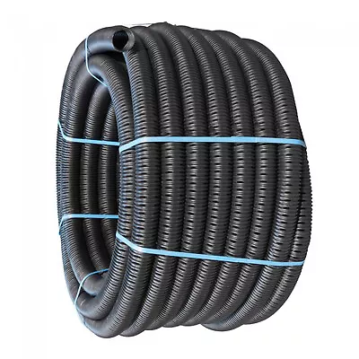 Perforated Land Drain Pipe 60mm X 50 Meter Coil Land Drainage 50m Flexible Black • £68.75