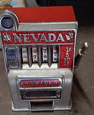 Vtg  Rare Mini Table Top Slot Machine/ Bank - Las Vegas Nevada 1980s - Does Work • $105