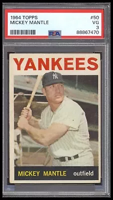 1964 Topps #50 Mickey Mantle New York Yankees PSA 3 • $397