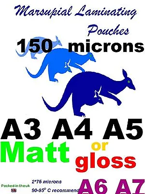 A3 A4 A5 A6 A7 Laminating Pouches MATT Or Gloss Pick Quantity To Suit Your Needs • £54.99