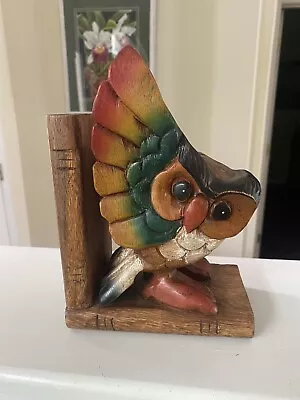 Vintage Wooden Owl Bookend MCM Hand Carved Thailand • $25