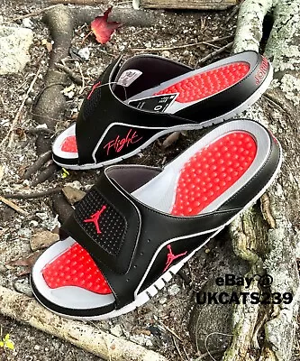 Nike Jordan Hydro 4 IV RETRO SLIDE SANDALS 532225-060 Black Fire Red Cement Mens • $80.65