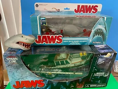 2001 McFarlane DELUXE JAWS MIB & 2015 ReAction Funko BLOODY Shark & Quint LOT • $600