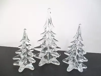 3 Vintage Clear Art Glass Crystal Christmas Trees 5.5 6.5 7.5 • $59.75