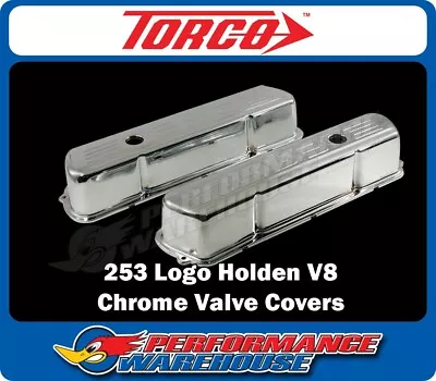 253 Logo Holden V8 Chrome Steel Valve Rocker Covers Tall Design Pair • $101.55