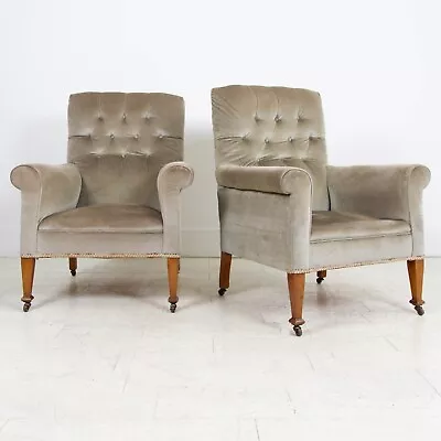 A Handsome Pair Of  Antique Edwardian Armchairs For Upholstery • £585