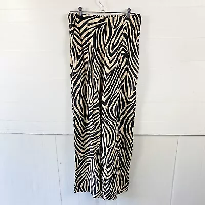 $25 • Buy Oysho Animal Print Wide Leg Trouser Pants Beige Black Medium Women’s Zebra