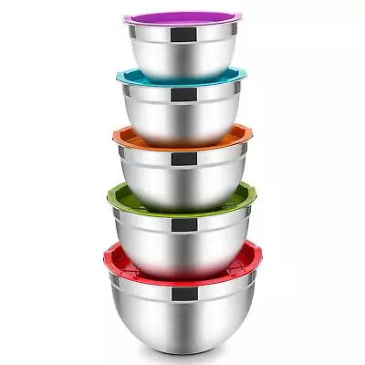 Mixing Bowls With Lids Set Of 5 Stainless Steel Mixing Bowls Metal Nesting B • $28.85