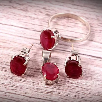 Natural Ruby Ring Earrings Pendant Jewelry Set Matching 925 Sterling Silver • $137.60