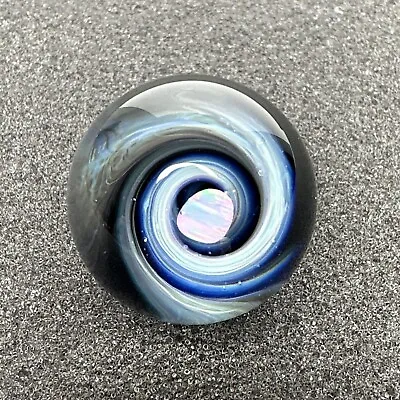 Handmade Contemporary Art Glass Marble .99  Blue Vortex W/ Opal - Artist Signed! • $39.99