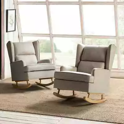 Jayden Creation Glider/Ottoman Linen Accent Rocking Chair+Solid Wooden Leg(2Set) • $949.53