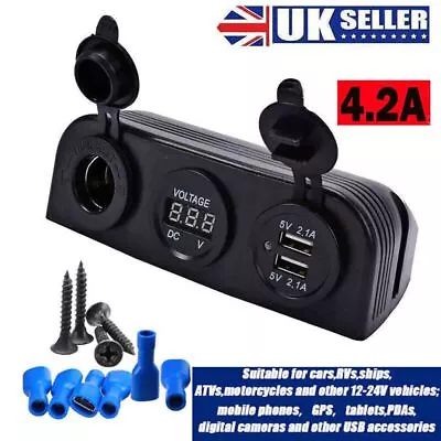 Dual USB Charger 4.2A With Cigarette Lighter Socket Volt Meter For Boat Marine • £11