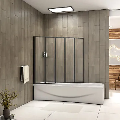 £95 • Buy Bathroom Matt Black Framed 1200x1400mm 5 Folding Shower Bath Screen Over Bath