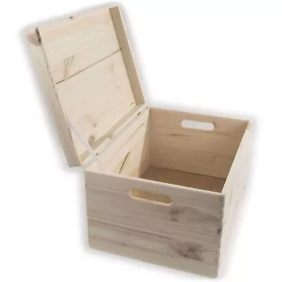 XLarge Wooden Toy Chest Trunk Storage Box With Hinged Lid & Handles / Unpainted • £36.95