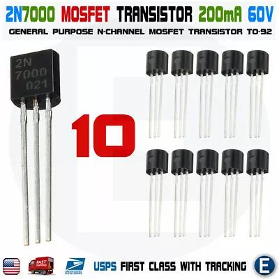 10pcs 2N7000 MOSFET N-CHANNEL 60 Volts 0.2 Amps Field Effect Transistor TO-92 • $2.70