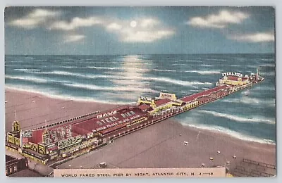 Postcard New Jersey Atlantic City World Famed Steel Pier Night Vintage Unposted • $3.95