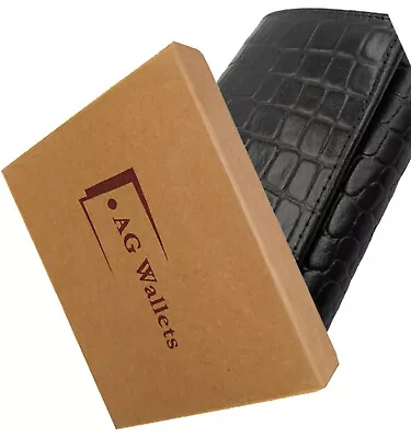 AG Wallets Crocodile Embossed High End Leather Espresso Brown Trifold Gift Box • $29.99