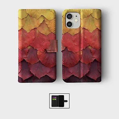 Case For Iphone 15 14 13 12 11 Se Pro Max Wallet Flip Phone Cover Autumn Leaves • £8.99