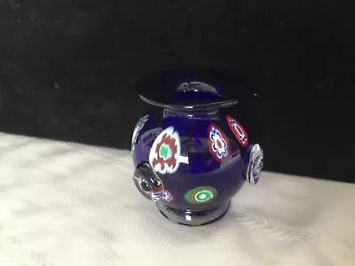 ? Murano ? Blue Art Glass Millefiori Mini Vase       (PP84) • $12.50