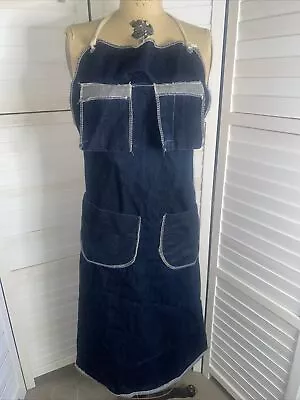 Vintage Selvedge Denim Apron Work Bib Usa Made Front Pockets Tie In Back • $25
