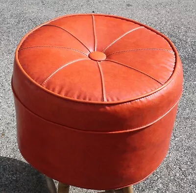 Vintage ORANGE Hassock Round Ottoman • $45