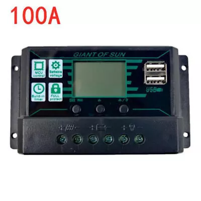 100A LCD MPPT Solar Panel Battery Regulator Charge Controller Dual USB 12V/24V • £13.44