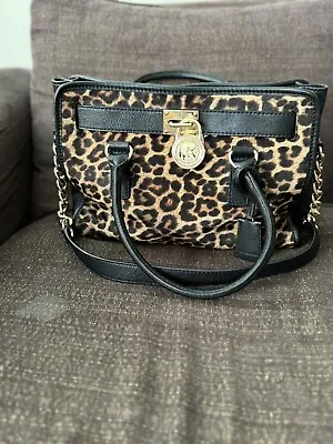 Michael Kors Hamilton Leopard Print Calf Hair Leather Trim Tote • $7.50