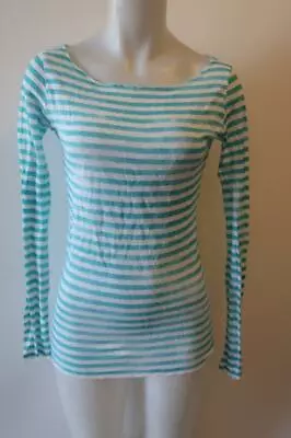 Womens Majestic Paris Aqua White Striped Linen Top 1 Us/xs * • $24.99