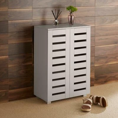 £74.99 • Buy Oslo 2 Door Grey Wooden Shoe Storage Cabinet Rack Stand Cupboard Slatted Doors