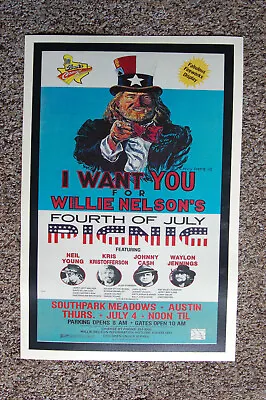 $4 • Buy Willie Nelson Concert Poster 1983 Austin Texas Johnny Cash-
