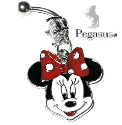 Minnie Mickey Mouse Red Enamel Dangle Belly Navel Bar Barbell • £7.99