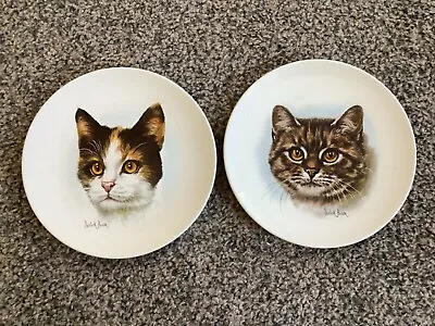 £14.99 • Buy Pair Of Vintage Poole Pottery Cat Plates Signed Derick Brown 15cm Diameter