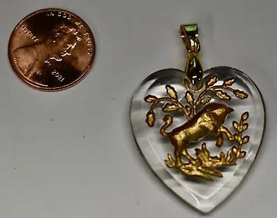 VINTAGE CLEAR GLASS ZODIAC ASTROLOGY HEART PENDANT INTAGLIO TAURUS 30mm • $5.99