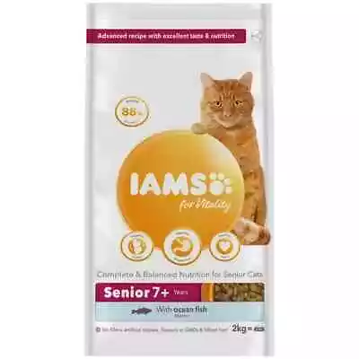 IAMS Senior Cat Food VITALITY Dry Cat Food Complete Nutrition Ocean Fish 2kg • £14.99