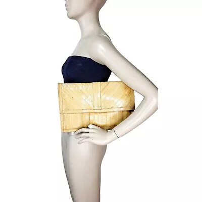 Vintage Genuine Beige Eel Skin Envelope Clutch Handbag Organizer Divider Purse • $52.25