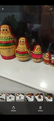 Wooden Russian Nesting Matryoshka 5 Dolls Set Hand Painted Red Top • £8