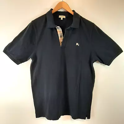 Burberry Polo Shirt Mens Size Large Black Classic Fit Nova Check Accents • $69.97