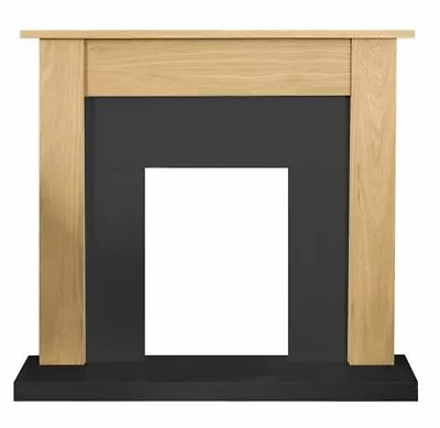 Electric Fire Oak Black Wooden Fireplace Surround Hearth And Back Panel Bnib • £194.50