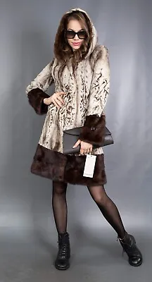 11568 New Glamorous Real Mink Coat Luxury Fur Jacket Hood Beautiful Look Size S • $1259.10