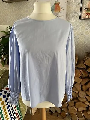 Blue White Stripe Top Size 16 Gallery Luna Shirred BNWT • £11.99