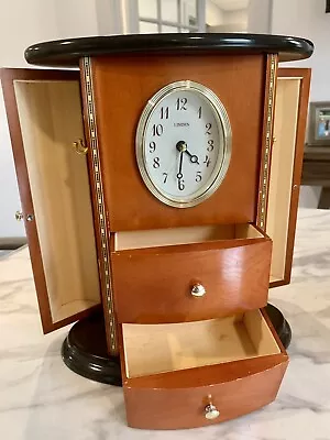 Vintage Linden Shelf Mantel Desk Clock Mahogany 2 Jewelry Drawer 2 Closets Used • $85