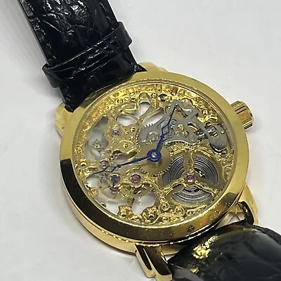 $155 • Buy Goldtone Skelenotized Hand-wind 17 Jewels Daniel Steiger Mens Watch.  R