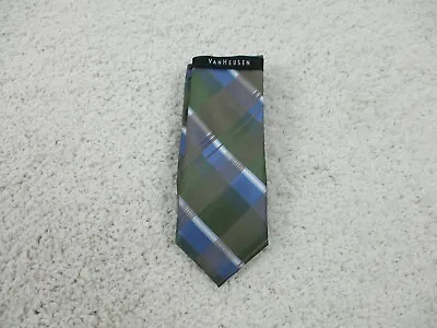 NEW Van Heusen Necktie Tie 100% Silk Green Blue Plaid Business Executive $40 Men • $12.75