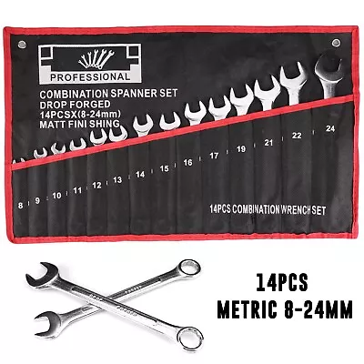 14Pc 8-24mm Metric Wrench With Convex Ribbed Mirror Combination Spanner Tool Set • $24.95