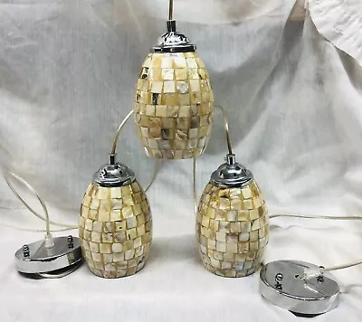 Shell Capiz Mosaic Hanging Lights Chandelier Pendant Set Of 3 Fabulous 7.5” • $139.55