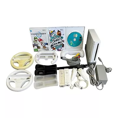 Nintendo Wii Console Mario Kart Bundle Controllers Nunchucks Black & Clear Case • $109.95