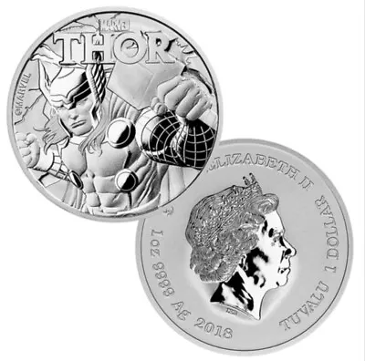 2018 Tuvalu 1oz .9999 Silver~Thor~Marvel Series~Uncirculated In Capsule • $41.99