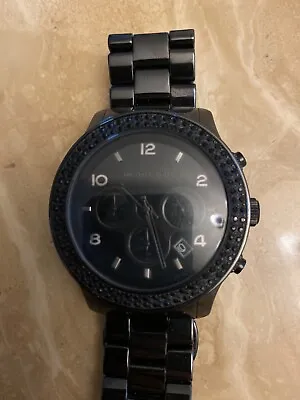 Michael Kors Unisex Black Ceramic Chronograph Glitz Watch W/ Swarovski Crystals • $89