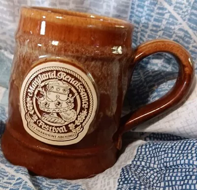 Maryland Renaissance Festival Stein Mug Drip Glaze Grey Fox Pottery Brown • $18.98