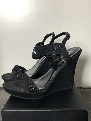 Black Glitter Strap Shoe High Heel UK 8 EU 42 Women’s Ladies Shoes • £15